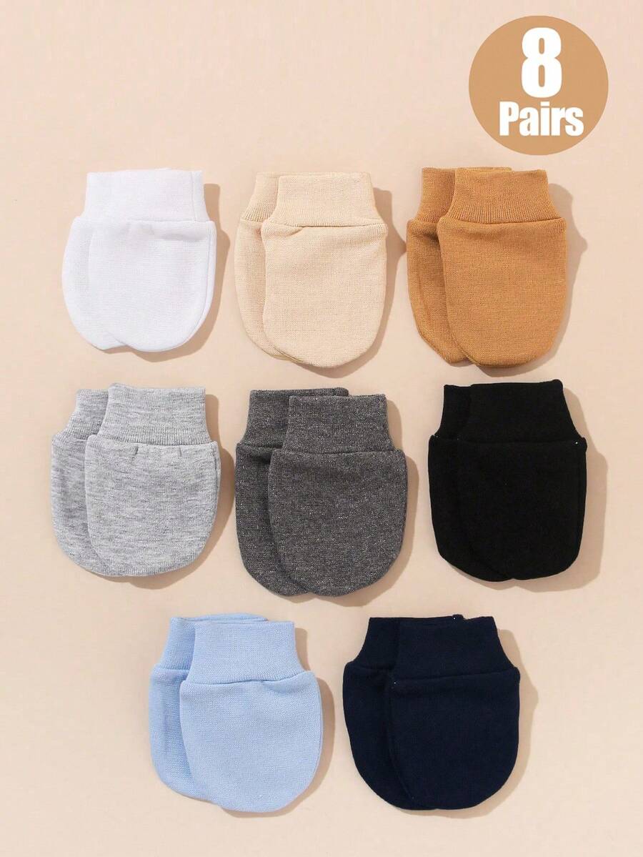 8 Pasang Sarung Tangan Bayi Warna Polos Lembut Nyaman Anti Gores, Cocok untuk Bayi Usia 0-6 Bulan, Pakaian Kasual Sehari-hari, Sepanjang Musim - bayi laki-laki - View 1