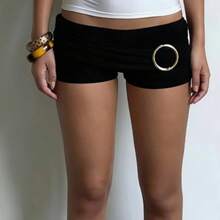 Shorts Metálicos Chic con Anillos, Micro, Fruncidos, de Talle Bajo, Estilo Y2K, Sexy, Ajustados, para Fiesta, Club, Verano, Ropa Urbana Casual - Rosa - Ver 2