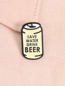 1pc "SAVE WATER DRINK BEER" Enamel Lapel Pin, Creative Funny Beer Can Text Design Brooch, Unisex Fashion Accessory, Gift For Friends - Apricot - View 6
