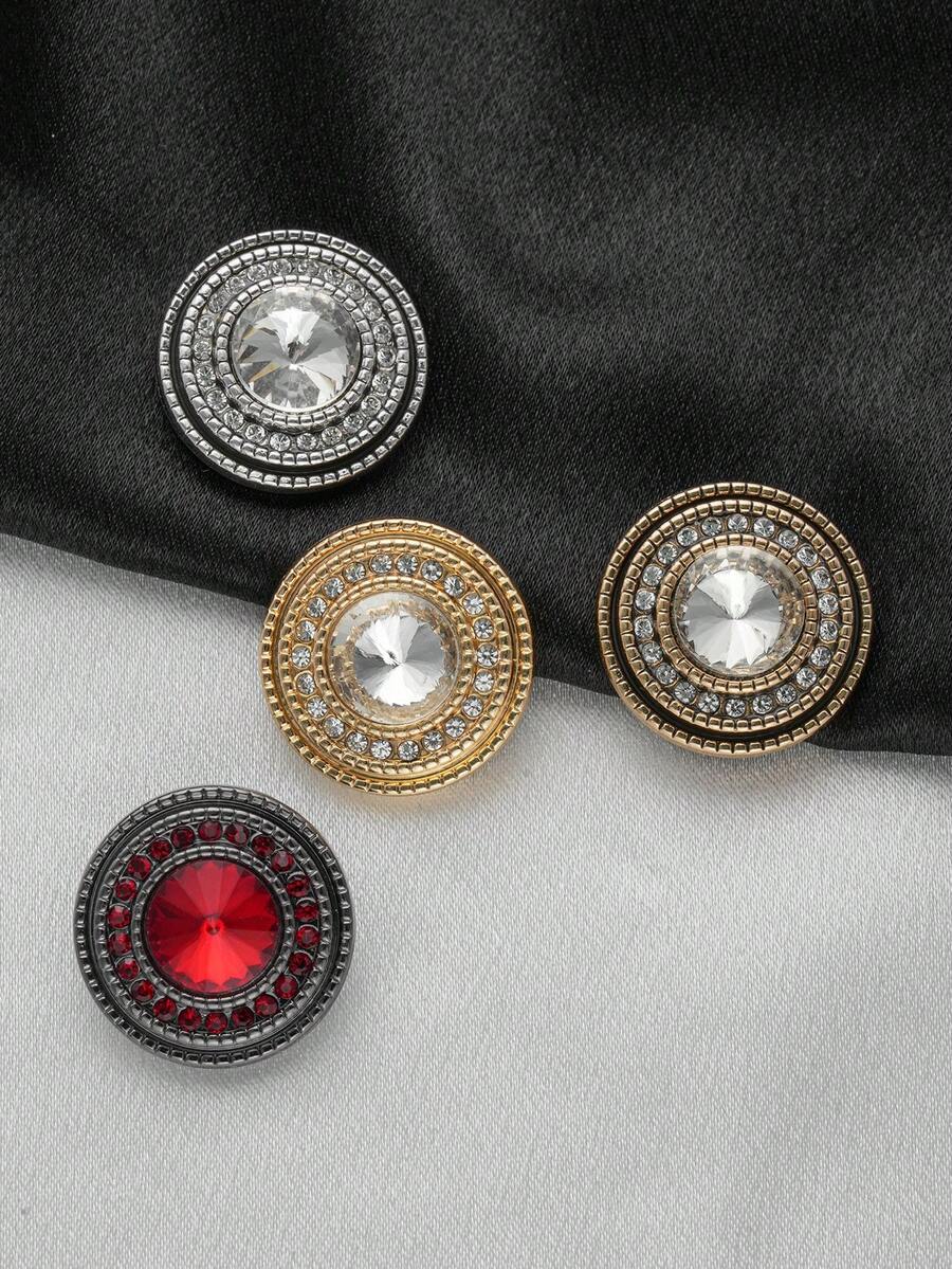 10pcs Round Metal Rhinestone Buttons, Multi-Color & Size, Double-Layer Crystal Decor Buttons Suitable For Jackets, Suits, Wedding Dresses
