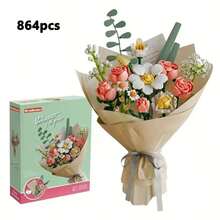 864 pezzi Set di blocchi da costruzione MOC profumo di rose rosa con carta da imballaggio per fiori Regali eleganti di alta qualità per la Festa della Mamma e San Valentino - Multicolore - Visualizzare 8