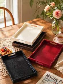 1pc Rectangular Distant Mountain Pattern Tray With Handle, Multiple Colors Available, For Food, Snacks, Drinks, Breakfast Coffee, Platter, Durable ABS Plastic Material - Multicolor - View 3