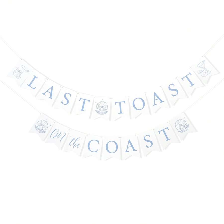 1 Set Coastal Last Call Paper Banner, Light Blue & White Beach Party Banner, Ocean Themed Wedding Party Decor, With Shell Cocktail Decorations, Suitable For Bachelor/Bachelorette Party, Wedding Engagement Party - Multicolor - View 1