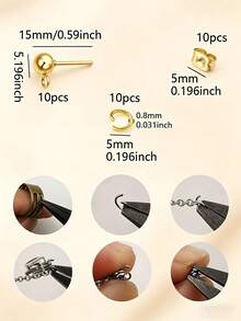 30pcs Bead Earring Studs Set - 10pcs Bead Earring Studs + 10pcs Open Rings + 10pcs Earring Backs, Includes Bead Earring Posts, Butterfly Earring Backs And Open Jump Rings, Suitable For DIY Jewelry Earring Making - Earring Set - View 6