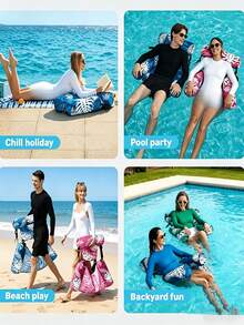 1pc Inflatable Floating Lounger, Unisex, Inflatable Chaise Lounge And Pool Float, Made Of PVC + Oxford Cloth, Suitable For Swimming Pool, Lake, Beach And Backyard Party, Outdoor Water Entertainment, Summer Water Fun, Float Like A Boss, Relax Like A King, Drink, Sunbathe, Float - Perfect For Summer - Multicolor - View 6