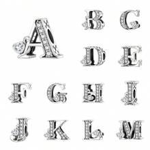CYCUFF 1pc Silver Plated A-Z 26 Letters Scroll Style Bead Charm Bracelet DIY Jewelry Making, Gift For Women - Silver - View 3