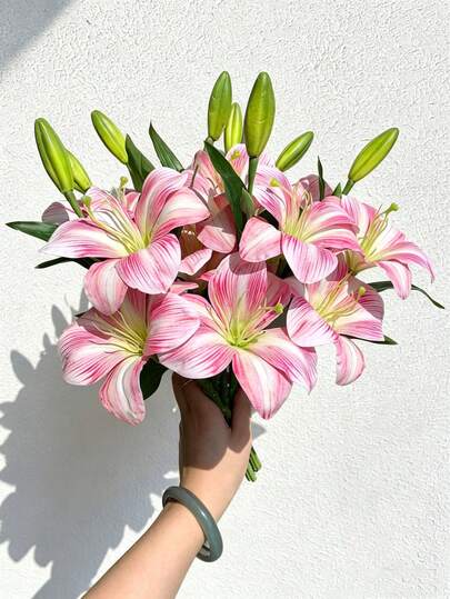 1/2 Bông Hoa Ly Nhân Tạo, Trang Trí Phòng Ngủ, Phòng Khách, Bàn Trang Điểm, Hoa Ly Giả Màu Hồng/Xanh Dương/Trắng, Quà Tặng Ngày Valentine, Sinh Nhật, Tốt Nghiệp