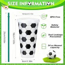6pcs Reusable Plastic Football Shaped Cups With Lids & Straws, Suitable For Football Fans, Football Themed Party Decor & Gifts - Multicolor - View 6