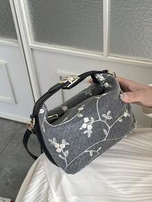 夏季ins风草编小包，休闲女士单肩斜挎包 - 黑色 - 查看 12