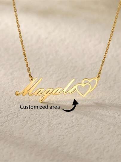 Customized Heart Pendant Necklace With Name, Stainless Steel Nameplate Pendant Necklace, Perfect Holiday Gift For Family And Friends