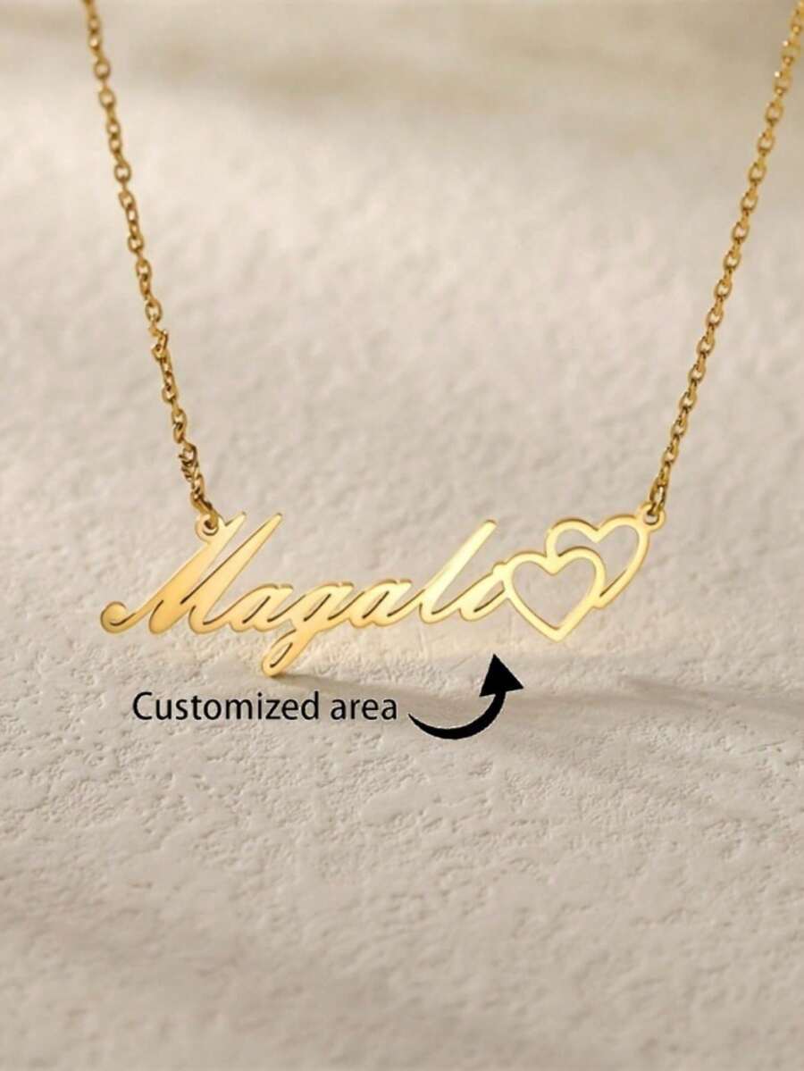 Collar con colgante de corazón personalizado con nombre, collar con colgante de placa con nombre de acero inoxidable, regalo perfecto para fiestas y amigos - Multicolor - Ver 1
