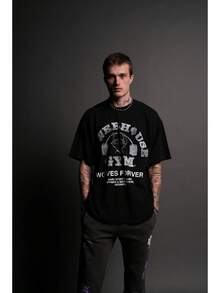 DARCSPORT American-Style  Retro T-Shirt For Couples, Men's Top, Pure Cotton Loose-Fit Round-Neck T-Shirt - Black and White - View 9