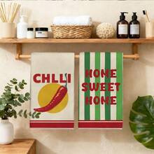 2 buah Handuk Dapur Bertema Cabai Bergaris Merah & Hijau Vintage, 40*60cm, Bahan Mikrofiber Lembut, Cocok Untuk Rumah, Dapur, Restoran, Berkemah di Luar Ruangan, Membersihkan Meja, Mengeringkan Piring, Mengeringkan Tangan, Hadiah Liburan - MultiWarna - View 8
