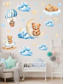 44 Stücke blaue Cartoon niedliche Bär Wandaufkleber, Panda Wolke Stern Muster PVC selbstklebende Wandaufkleber, geeignet für Babyparty Dekoration, Geschlechtsenthüllung Dekoration, Kinderzimmer Dekoration, 1. Geburtstag Dekoration, Wohnzimmer Schlafzimmer Arbeitszimmer Wanddekoration, Flur Dekoration, Büro Dekoration, Heimdekoration, Frühlingsdekoration, bringt frische Atmosphäre ins Zuhause, Abschlussfeier Dekoration - Blauer Bär - Übersicht 9