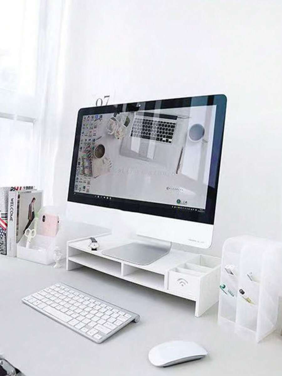 1pc PVC Premium Office Desktop Drill-Free Drawer Storage Rack, Multi-Layer Stackable Document Organizer Box, Multi-Functional Desktop Storage Shelf, Food Contact Grade, Waterproof, Oil-Proof, Odorless - View 1