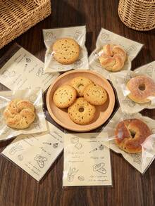 50pcs Cookie & Bread Gift Bags, Self-Adhesive Packaging Bags Printed With Cartoon Bread & Dessert Patterns, DIY Party Gift Packaging Boxes, Snacks & Candy Decor, Suitable For Party Gifts And Souvenirs, Graduation Party Decorations, Cookie & Candy DIY Decor Bags, Afternoon Tea Packaging - Type B - View 4