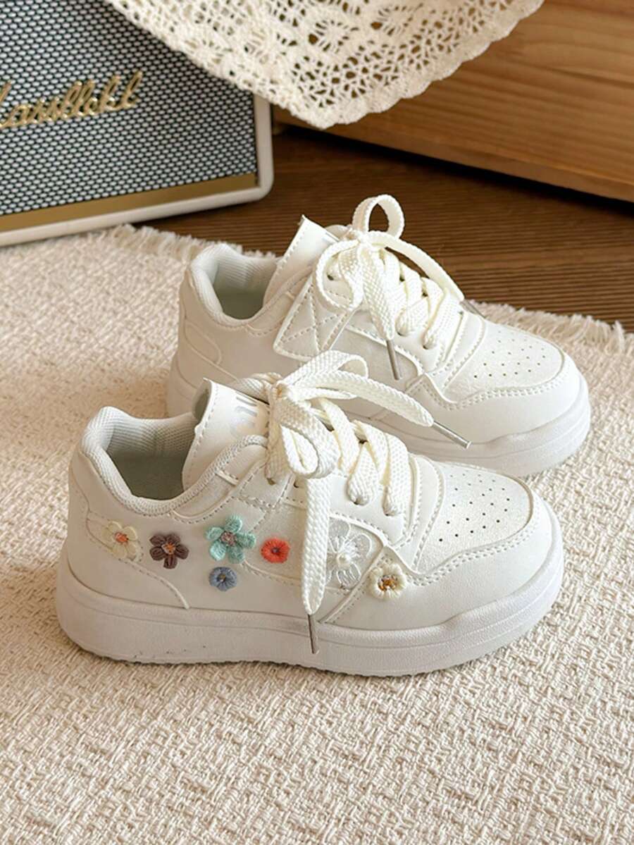 1 Pair New Children's Sports Shoes, Comfortable Breathable Floral Fashion Casual Shoes For Older Kids, Suitable For Outdoor Sports, Running, Travel, And Daily Wear, Spring/Autumn - Beige - View 1