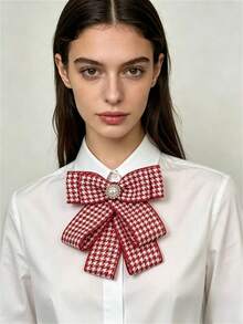 1 pieza Corbata de moño estilo palacio vintage, broche decorativo de corbata de moño a cuadros y rayas adecuado para trajes, camisas y uniformes escolares - Rojo - Ver 2