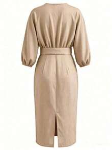 Women Long Dresses - 卡其色 - 查看 7