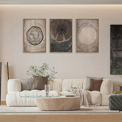3 PCS Optinal Framed Posters Wall Arts Nordic-Style Tree Ring Stump Painting Retro Abstract Modern Creative Wall Painting Home Decoration ﻿