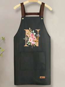 With Practical Pockets,Golden Floral Letters A-Z Print, Unisex, Heavy-Duty Bib Straps, Large Pockets,Washable,Stain-Resistant & Durable Kitchen Apron - Multicolor - View 21