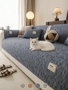 1pc Linen Texture Anti-Pet Slip Sofa Pad, Minimalist Style With Label Decoration, All-Season Machine Washable Sofa Protector Cover - Multiple Styles - View 9