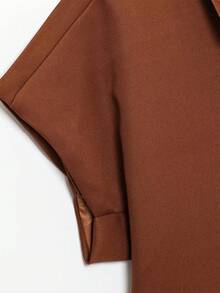 Solid Color Polo Collar Short Sleeve Top, Spring/Summer - Brown - View 6