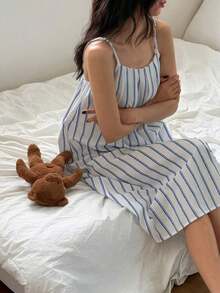 Camisón largo de tirantes con líneas en A para mujer, pijama - Café integral - Ver 11
