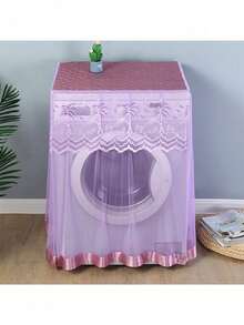 All-In-One Lace-Edged Washing Machine Cover, Side-Opening Design, Suitable For 8-10kg Fully Automatic Washing Machines, Home Appliance Dust Cover Storage Accessory - Multicolor - View 4