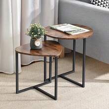 2pcs Space-Saving Nesting Coffee Tables - Compact Stackable Side Tables For Small UK Living Rooms, Brown Wood End Tables For Sofa/Bedside - 2PCs Brown - View 6