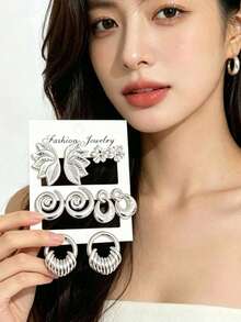 Bộ 2-10 khuyên tai kẹp bằng nhựa ABS màu bạc, thích hợp cho đi làm và hẹn hò, chất lượng cao, không phai màu. - Bạc - Xem 1