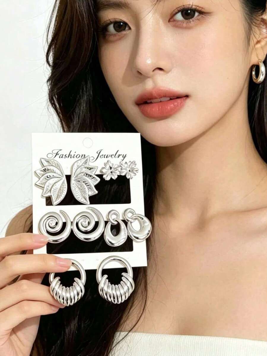 Bộ 2-10 khuyên tai kẹp bằng nhựa ABS màu bạc, thích hợp cho đi làm và hẹn hò, chất lượng cao, không phai màu. - Bạc - Xem 1