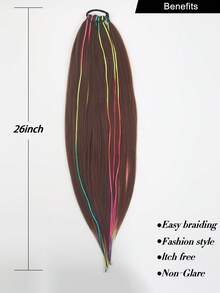 1件装DIY马尾辫假发,带彩色绳圈,适合儿童使用,合成材料,弹性发圈 - 彩色 - 查看 6