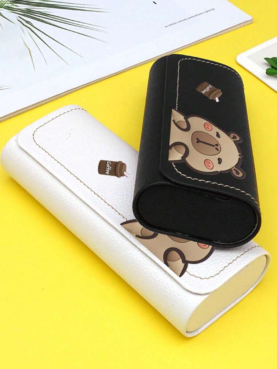 Cute Capybara Glasses Case - Cute Bear Print Faux Leather Eyewear Container For Women | Cartoon Animal Print Accessories | New Year Gifts, Valentine's Day Gift For Her | Cute School Supplies, Girls Fashion Accessories, Daily Use, Travel, Durable Protective Shell For Myopia Glasses & Fashion Glasses | Gift For Friends, Small Gift Exchange - Multicolor - View 1