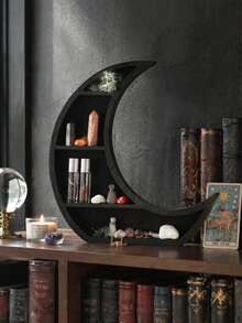 1pc Black Crescent Wooden Shelf, Starry Sky Crystal Display Rack, Bohemian Style Witchcraft Display Shelf, Mysterious Lunar Phase Storage Rack, Gothic Altar Rack, Suitable For Crystals, Essential Oils, Small Decorations, Mysterious Home Decor, Dark Academia Style Room Decor, Floating Crescent Shelf, Suitable Gift For Crystal Collectors And Witches, Rustic Style Decor - Multicolor - View 1