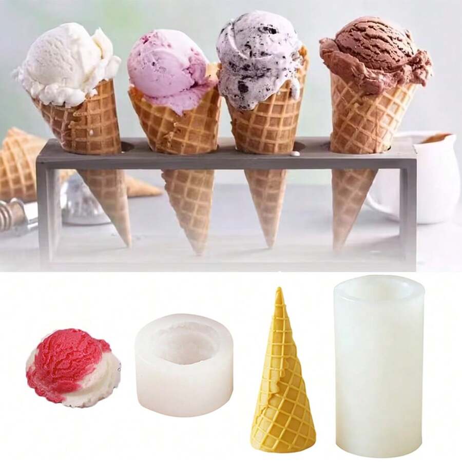 Khuôn nến hình kem, khuôn hình ốc quế, khuôn làm đồ thủ công mỹ nghệ bằng đất sét, khuôn làm nến thơm. - Kem - Xem 1