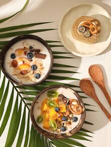 Organic Coconut Shell Bowl With Spoon, Reusable Natural Coconut Bowl Suitable For Home, Camping, Summer Desserts, Holiday Party Decoration And Gifts - Multicolor - View 5