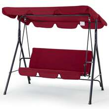 YODOLLA Outdoor Patio Swing Chair, 3 Seater Canopy Swing With Removable Cushion And Weather Resistant Powder Coated Steel Frame - Red - View 2