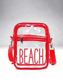 1pc Clear Crossbody Makeup Bag, Printed Beach Word ,Transparent Cosmetic Pouch With Adjustable Strap, Travel Toiletry Bag, Suitable For Vacations - Multicolor - View 15
