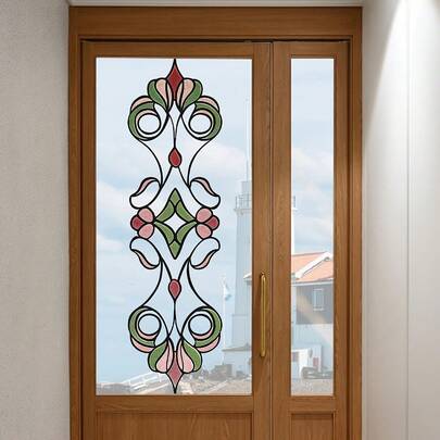 1pc Simple Style Static Windows. European Decorative Flower Pattern Design. Removable Waterproof PVC Material. Suitable For Living Room Kitchen And BathRoom Glass Door.