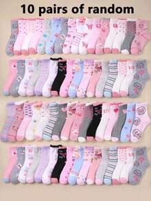 20/10/5 Pairs Of Children's Socks, Girls' Socks, Children's Socks, Children's Round Neck Socks, Girls' Socks, With Bows, Hearts, Dots, Printed Embroidery, 3D Printed Flowers, Suitable For Girls' Daily Life/Wear, Breathable, Comfortable, Soft, Skin Friendly, Suitable For School Season Wear, Suitable For 1-16 Year Old Girls' Birthday Gifts, Suitable For 1-16 Year Old Children, Suitable For Parties, Random Colors - Multicolor - View 18