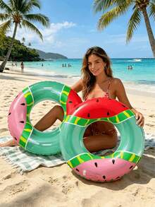 1pc Adult Inflatable Watermelon Swimming Ring, PVC Material, Suitable For Beach, Water, Pool, Floating Lounger, Swimming Accessory, Inflator Pump Sold Separately - Multiple Styles - View 4