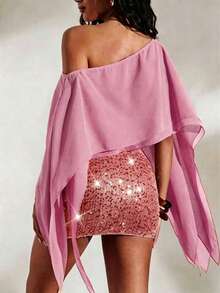 Áo crop top chiffon tay bồng bất đối xứng gợi cảm dành cho nữ mùa hè 2026, thích hợp cho tiệc tùng, hẹn hò, kỳ nghỉ và các hoạt động ngoài trời. - Màu Hồng baby - Xem 2