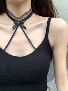 Korean Style Casual Sweet Sexy Black Spaghetti Strap Camisole Tank Top For Women, Pure Desire Style Fitted Cropped Sleeveless Top For Inner Layering Or Outer Wear, Commute Versatile - Black - View 6