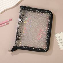 1pc A5 Star Edged Loose Leaf Binder, Shiny Loose Leaf Binder, Sticker Collection & Storage Loose Leaf Binder Set, Large Capacity PU Leather Transparent Sticker Photo Album With Zipper, Suitable For Double-Sided Storage, Diary, Scrapbook, Planner, Stamp Album - Zipper Binder - View 13