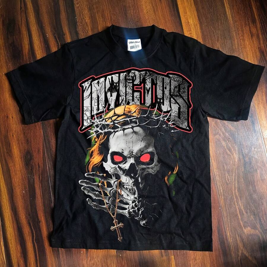 Camiseta extragrande con cruz y calavera - forma - Ver 1