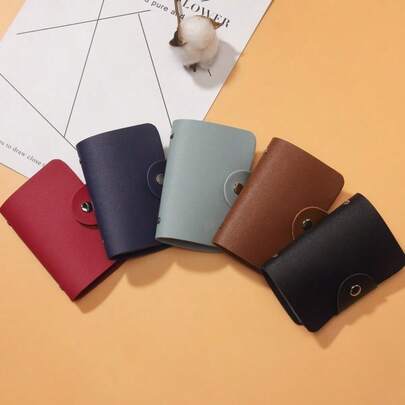 1pc Dual-Layer Cowhide Business Card Holder, With 24 Transparent Card Slots, Casual Card Organizer With Snap Button, Large Capacity Portable Card Pouch, Suitable For Work, Business, Commuting, Office Gifts, Anniversary, Couples Birthday, Valentine's Day, Gift Wallet, Leather Father's Day, Halloween, Christmas, Thanksgiving Gifts, Back To School Coin Purse