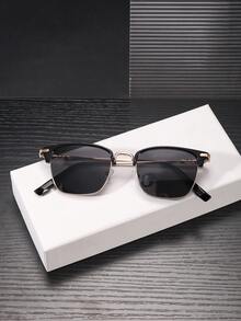 1 PC Men's Modern Browline Square Fashion Glasses Lightweight Durable Metal Frame With Gray Blue Tinted Lenses Suitable For Business Casual Outdoor Activities With Glasses Box - Multicolor - View 4