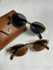 2 Pairs Retro Metal Oval Frame Glasses, Bohemian Contrast Color Design, Suitable For Summer Beach, Outdoor Activities And Travel - Multicolor - View 3