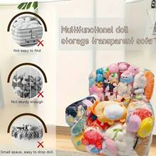 Transparent Stuffed Animal Storage Bean Bag Chair, Large Capacity Toy Organizer For Kids, Multifunctional Plush Toy Holder That Doubles As A Soft Sofa, Dustproof & Space-Saving For Bedroom, Playroom, Living Room. - White - View 5